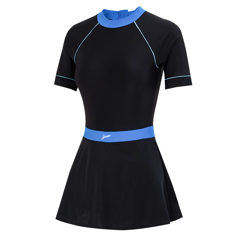速比涛/SpeedoSHT SLV HNCK SWIMDRESS AF (A) BLACK/BLUE女连体泳衣8-135763968